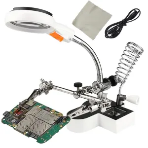 soldeersethouder - Helpende Hand - LUXE - Soldeer Hulp - 2x LED - 4,5x - 11x Vergrootglas
