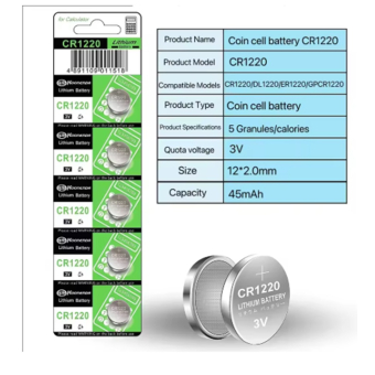 Hoge capaciteit CR1220 - 5 x batterijen - 3V lithium - knoopcel - horloges - gezondheidszorgapparaten - rekenmachine enz