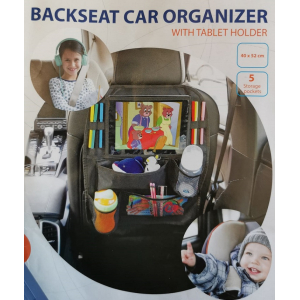 Backseat car organizer with tablet holder