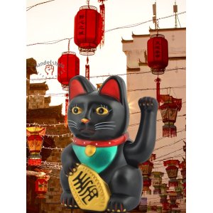 Chinees beeldje zwaaiende kat - geluksbrenger Chinese kat zwart Chinees beeldje zwaaiende kat - geluksbrenger Chinese kat zwart