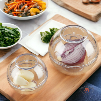 Voedselcontainer Knoflook/ui container, plastic set van 2 kommen 