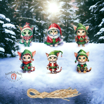 kerstkatten ornamenten 6 stuks