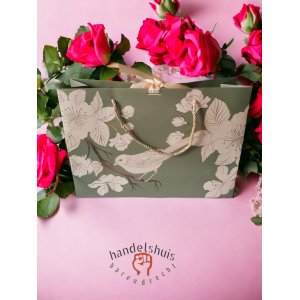 Cadeautas met lint groene vogel 36x25x12 cm 4x 