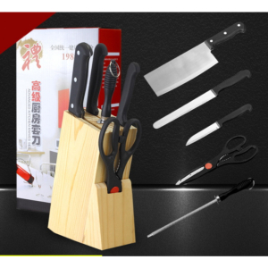 Set keukenmessen + hakmes, slijper, schaar Set keukenmessen + hakmes, slijper, schaar